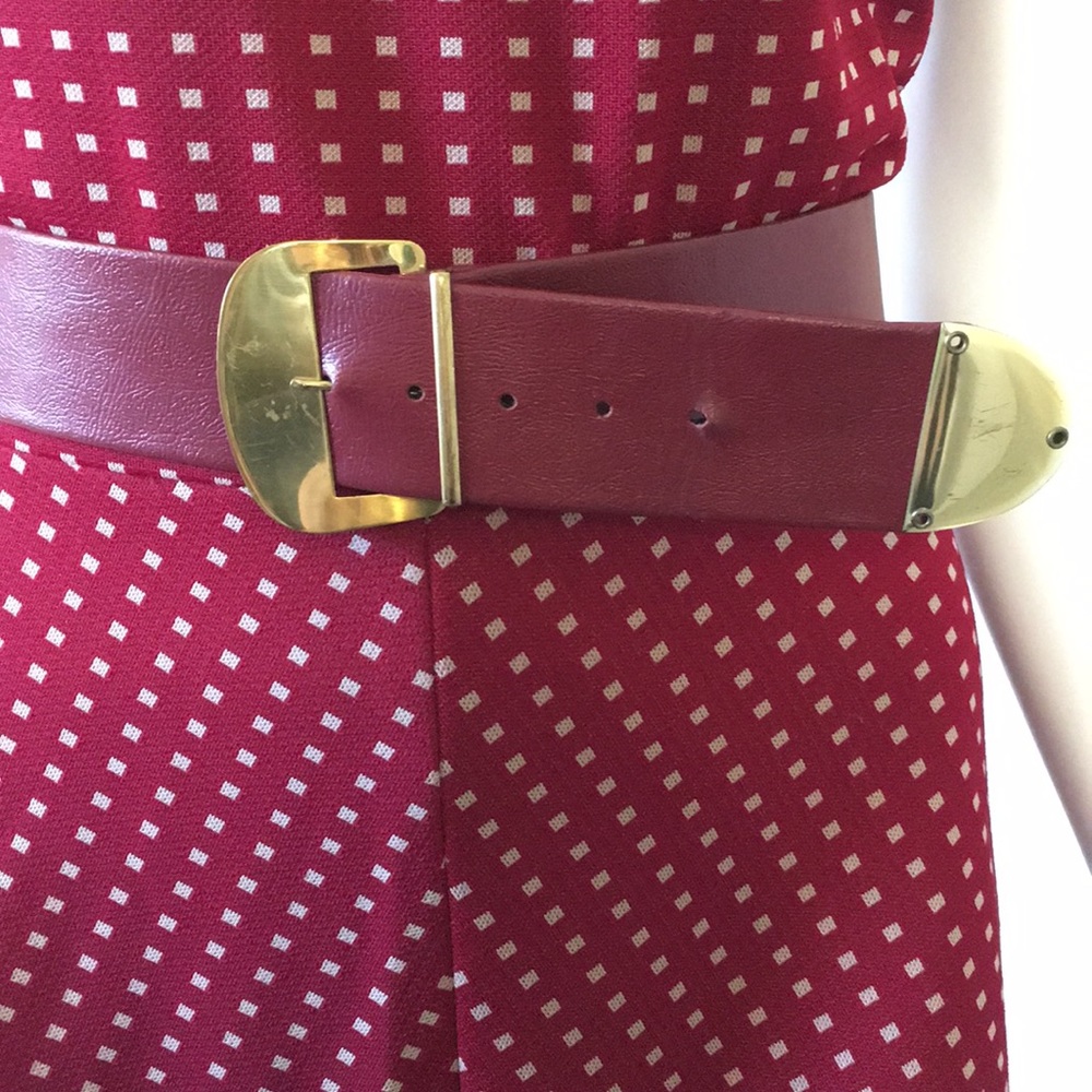 Vintage red w/ white squares belted dress - Picture 3 of 8